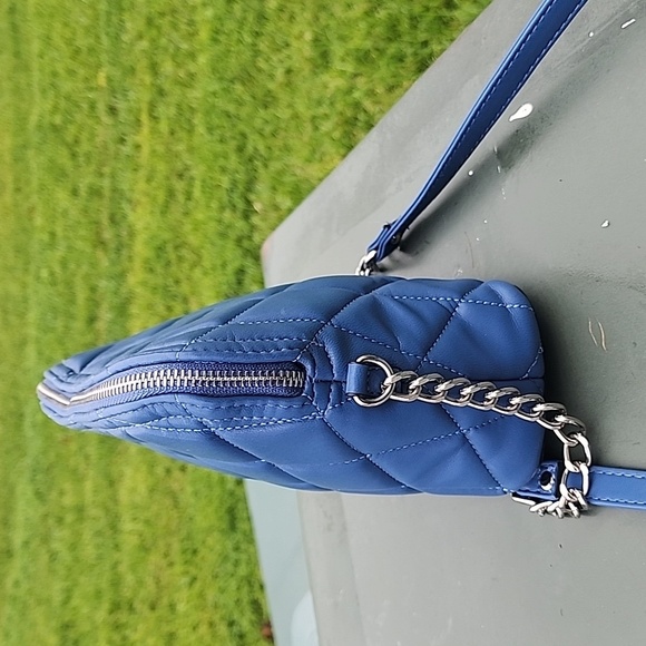 NWOT Steve Madden Designer Quilted Ocean Blue Silver Chain Crossbody Bag Purse - Picture 5 of 12
